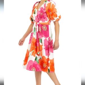 Maison Tara Belted Puff Sleeve Dress